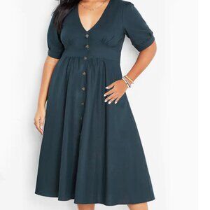 Button Front Dress, Casual V Neck Short Sleeve Dress